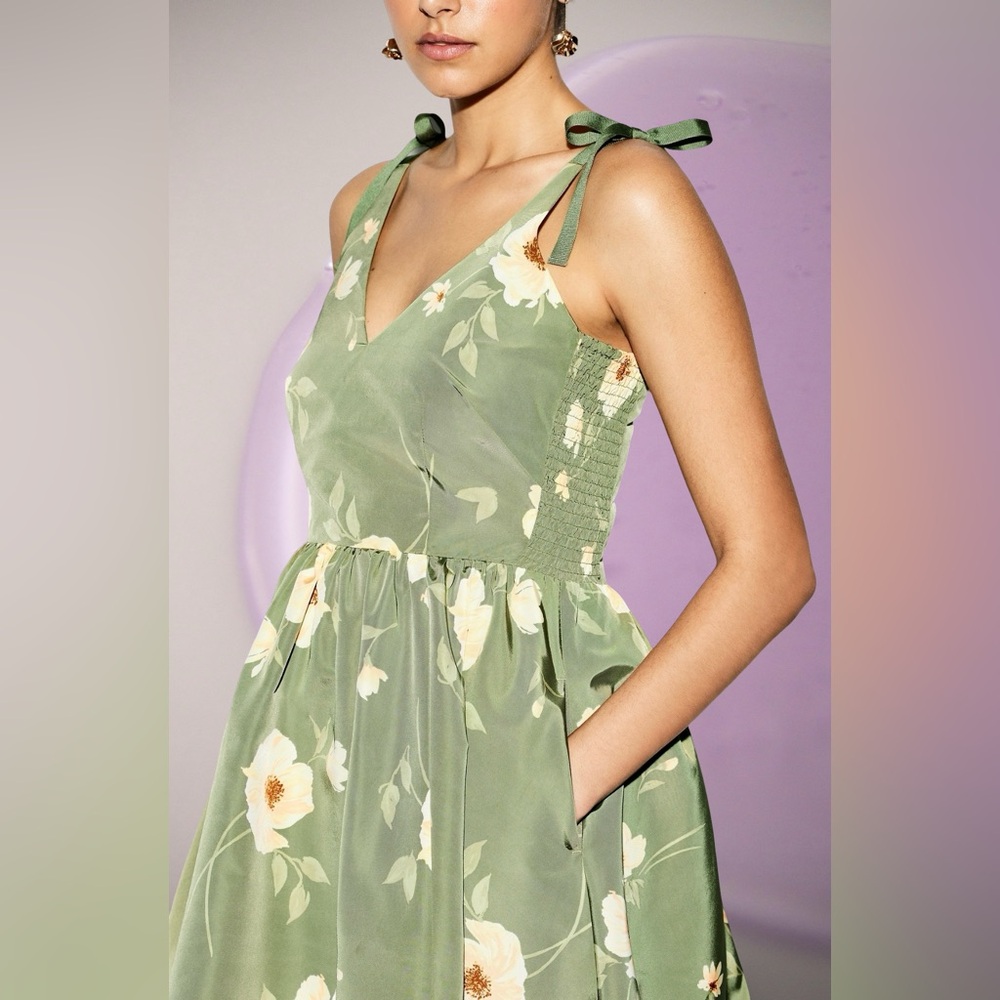 NWTS💓THE OCCASION XL💓SAGE TAFFETA PARTY DRESS FIT & FLARE ZIP CLOSURE SIDE SMOCK - Picture 6 of 15